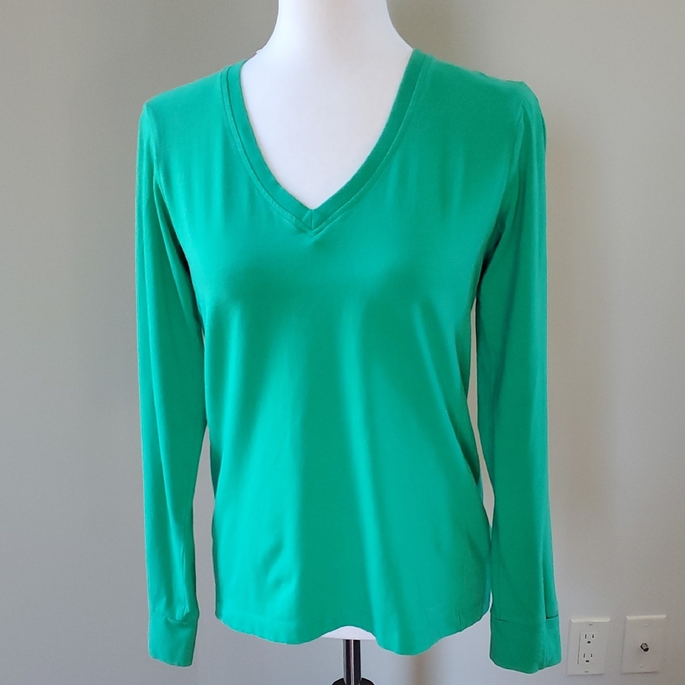 Green V-Neck Women's Top